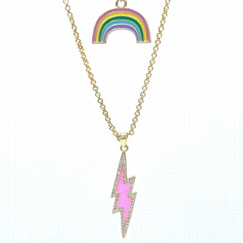 SWEET Rainbow and Lightening Bolt Necklace Set.